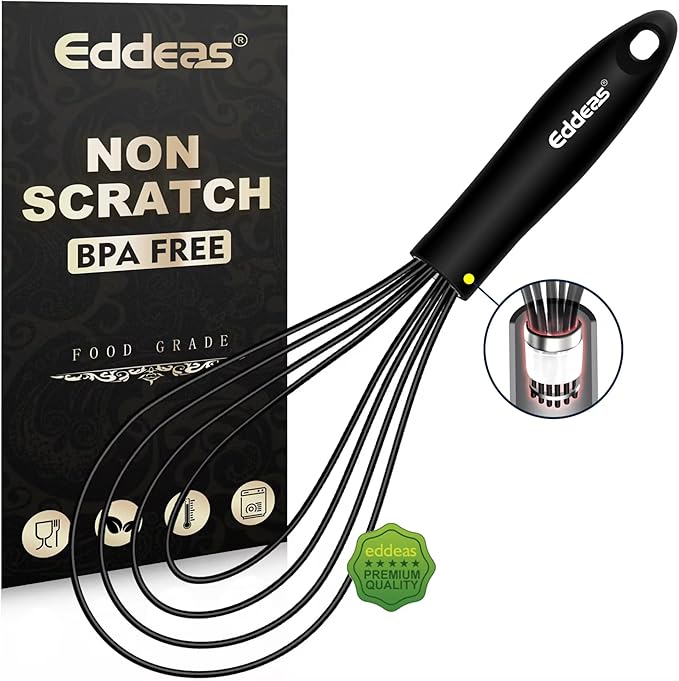 Flat Whisk, EDDEAS Silicone Gravy Whisk for Cooking, Beating, Stirring Gravy and Eggs by Eddeas