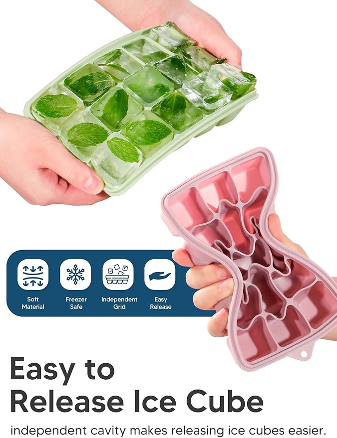 4 Pack Silicone Ice Cube Trays with Lid, Easy Release Ice Cube Trays for Freezer, Reusable and Stackable Silicone Ice Molds, Covered Ice Cube Trays for Cocktails, Whiskey, Coffee - Image 3