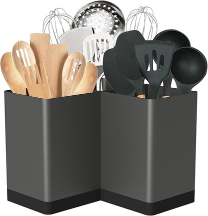 Suli Utensil holder, Kitchen Utensil Organizer for Corner Countertop,Extra Large Silverware Organizer with 3 Compartments,Farmhouse Decor, Iron, Grey by Suli