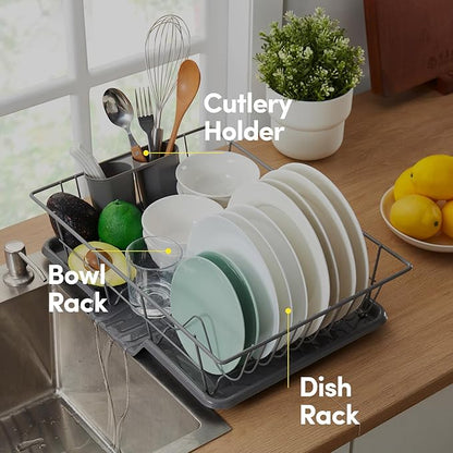 Sweet Home Collection Space-Saving 3-Piece Dish Drainer Rack Set: Efficient Kitchen Organizer for Quick Drying and Storage - Includes Cutlery Holder and Drainboard - Maximize Countertop Space, Gray - Image 5