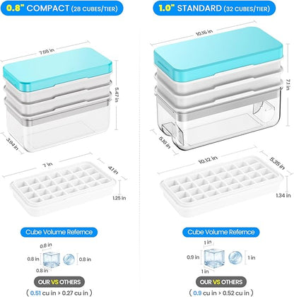 Ice Cube Tray with Lid and Bin, PHINOX 96 pcs Ice Trays for Freezer, Ice Cube Trays for Freezer with 3 trays, Container, Lid & Ice Scoop, BPA Free - Image 3