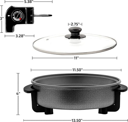 OVENTE 11.5-Inch Electric Skillet & Frying Pan, 1400W Nonstick Cooking Pan with Adjustable Temperature Control, Tempered Glass Lid with Steam Vent, Cool-Touch Handles, Easy-Clean Black SK11112B - Image 6