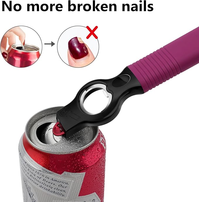 2-Pack Magnetic Beer Bottle Opener & Soda Can Opener, 2-in-1 Bottle Opener and Can Tab Opener Tool for Bartender, Long Nails, Arthritis, Seniors, Silicone Handle with Build in Magnet - Rosy - Image 5