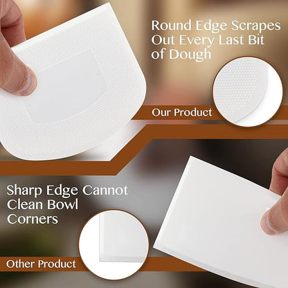 Plastic Bench Scraper for Baking - 2 White Bowl Scraper - Flexible Food Safe Dough Scraper Multipurpose Good Grip Curved and Flat Edge Dough Cutter - Essential Pan Scraper for Kitchen Use - RamPro - Image 4