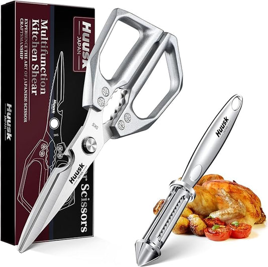 Huusk Kitchen Scissors and Potato Peelers Set, Multifunction Japanese Vegetable Peeler for Kitchen, Stainless Steel Cooking Shears with Fruit Peeler for Carrot, Veggie, Gifts for Women by HuuskKnife