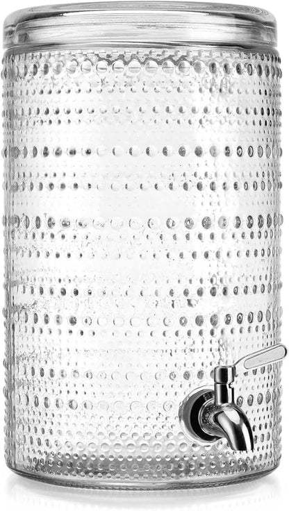 Glavers 2 Gallon Beverage Dispenser Clear Glass Hobnail Beaded Jug, Tight Lid, Side Press Stainless Steel Spigot. Cocktails, Juices, Water, Lemonade, Iced Tea. Parties, Celebrations, Everyday Fridge. - Image 5