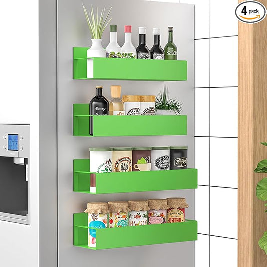 HuggieGems 4 Pack Magnetic Spice Storage Rack Organizer for Refrigerator and Oven, Green Fridge Organizers and Storage by HuggieGems