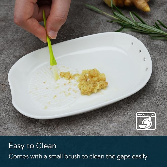 KITCHENDAO 3 in 1 Porcelain Ginger Grater Tool Spoon Rest Herb Stripper, 6.5 x 4.3 inches for Kitchen, Japanese Ceramic Garlic Grinding Wasabi Grater Plate Dish for Daikon Radish & Parmesan Cheese - Image 6