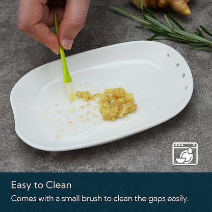 KITCHENDAO 3 in 1 Porcelain Ginger Grater Tool Spoon Rest Herb Stripper, 6.5 x 4.3 inches for Kitchen, Japanese Ceramic Garlic Grinding Wasabi Grater Plate Dish for Daikon Radish & Parmesan Cheese - Image 6