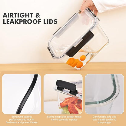 Liuruiyu 2 Pack Large Glass Food Storage Containers with Lids, 63oz Big Meal Prep Containers, Airtight Bento Boxes with Leak Proof Locking for Microwave, Oven, Freezer and Dishwasher, BPA Free - Image 7