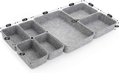 Welaxy Office drawer organizers trays felt storage bin organize dividers Box Dorm Home for stationery craft junk sorting 7-piece sleek minimalist lifestyle (gray)