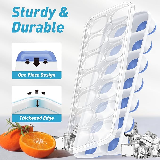 ChefAide Ice Cube Tray with Lid, 4 Packs 56 Cubes Durable Stackable Ice Cube Trays for Freezer with Removable Lids, Easy-Release Plastic & Silicone Ice Tray for Cocktail, Coffee - Image 4