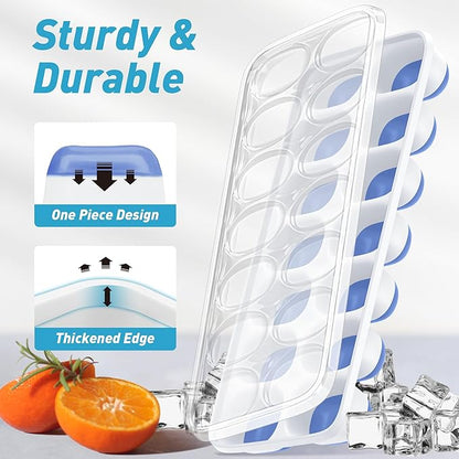 ChefAide Ice Cube Tray with Lid, 4 Packs 56 Cubes Durable Stackable Ice Cube Trays for Freezer with Removable Lids, Easy-Release Plastic & Silicone Ice Tray for Cocktail, Coffee - Image 3