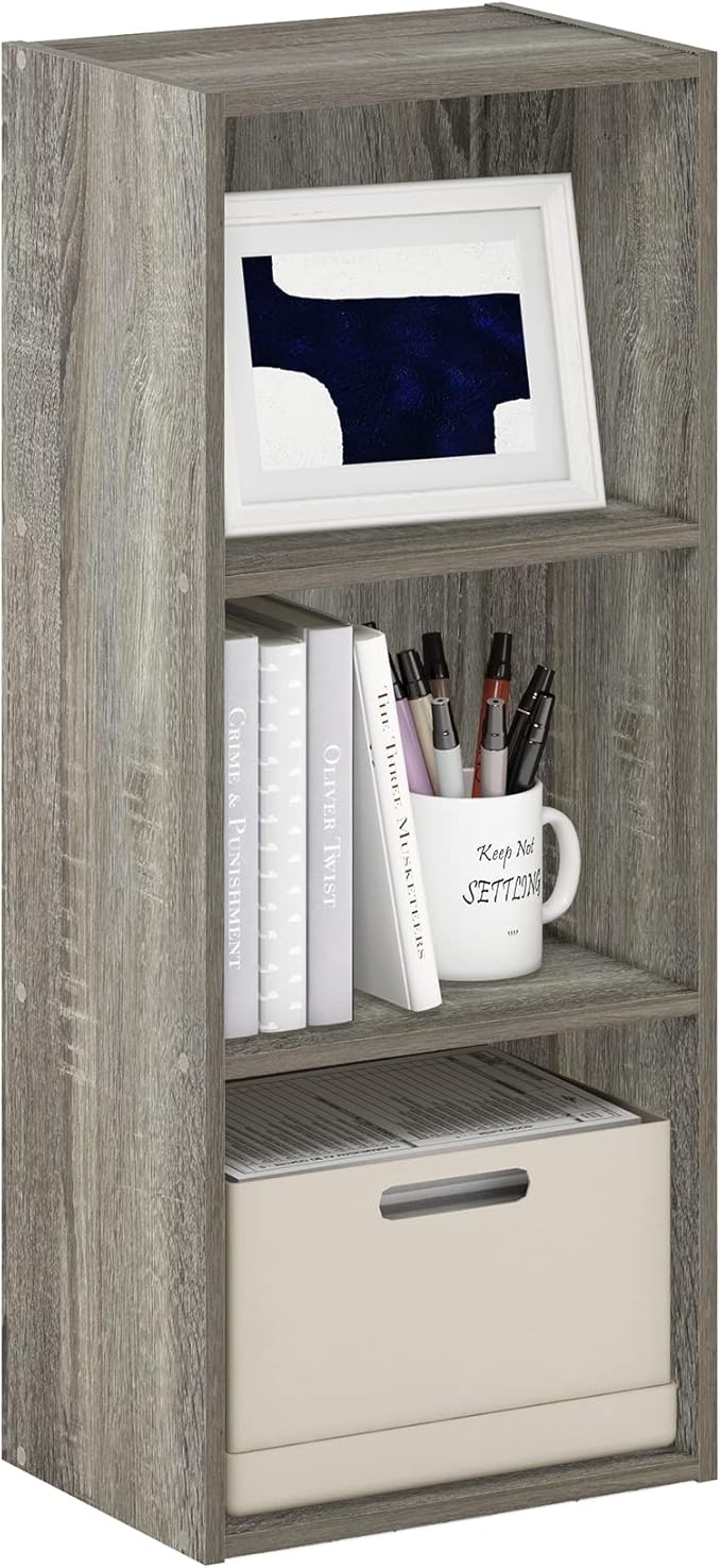 Furinno LUDER Book Shelf, 3-Cube Bookshelf, Bookcase with Open Shelves, 9.3 x 12 x 31.5, Easy Assembly, for Living Room, Bedroom, Home Office, French Oak by Furinno-FitsYourSpaceFitsYourBudget