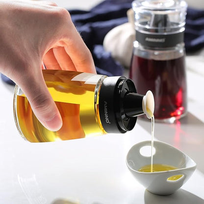 5.5oz Oil and Vinegar Cruets 2 Pack Glass Oil Dispenser Bottles for Cooking Leakproof and Drip Free Spouts