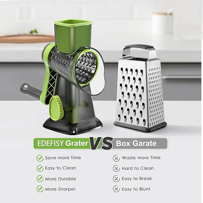 Quick Rotating Cheese Grater, Manual 3-in-1 Vegetable Chopper with Interchangeable Blades and Suction Cup Base (Green) - Image 5