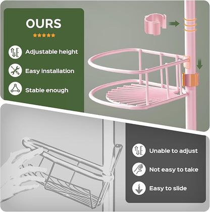HAMITOR Corner Shower Caddy Tension Pole: 4-Tier Rust-Resistant Adjustable Bathroom Organizer Shelves - 47-121 Inch No-Drill Quick Installation - Space-Saving Storage for Renters Family - Pink - Image 3