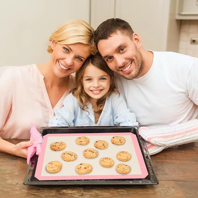 Silicone Baking Mat Set of 3, Silicone Baking Mats Cookie Sheet, Non-Stick Mats for Baking, Easy Clean & Reusable Oven Baking Sheet for Making Macaroons, Cookies (Pink) - Image 6