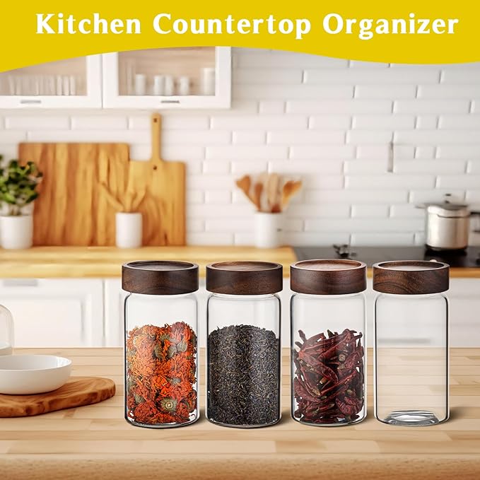 18 OZ Glass Coffee Jars with Top Screw Lid Ground Sugar Spice Herb Container Clear Glass Jar Round Food Storage Canister for Pantry Tea Coffee Bean Spice Cookies Salts (2×550ml(18oz)) - Image 4
