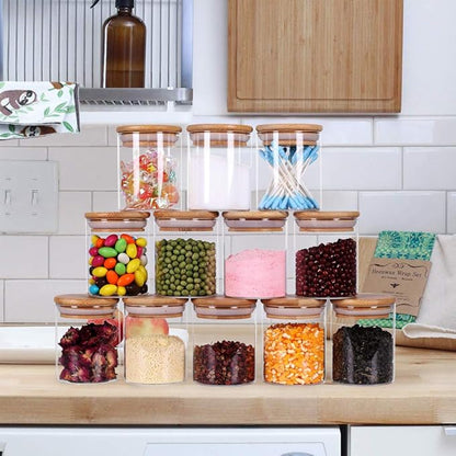 Tzerotone Glass Jars Set,Upgrade Spice Jars with Wood Airtight Lids and Labels, 6oz 12 Piece Small Food Storage Containers for Home Kitchen, Tea, Herbs, Sugar, Salt, Coffee, Flour, Herbs, Grains… - Image 9