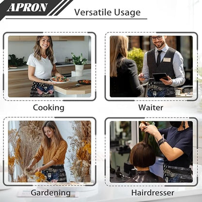 Server Apron with 3 Pockets, Waterproof Oil Waitress Waiter Half Apron for Restaurant Hotel Kitchen Cafe