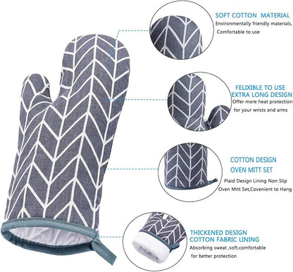 Oven Mitts and Potholders BBQ Gloves-Oven Mitts and Pot Holders with Recycled Infill Silicone Non-Slip Cooking Gloves for Cooking Baking Grilling (4-Piece Set) (Grey-02) - Image 2