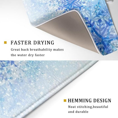 Giwawa 18"x24" Winter Blue Snowflakes Dish Drying Mat Christmas Snow Falling Nature Ice Dish Drainer Mats for Kitchen Microfiber Reversible Dish Drying Rack Pad for Countertop Tabletop Decor