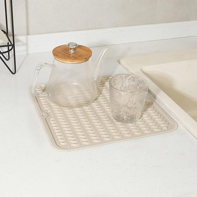 MicoYang Silicone Dish Drying Mat for Multiple Usage,Easy clean,Eco-friendly,Heat-resistant Silicone Mat for Kitchen Counter or Sink,Refrigerator or Drawer liner Tapioca M 12 inches x 12 inches - Image 5