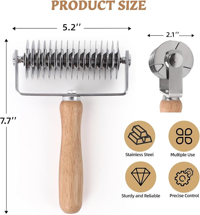 Pastry Lattice Roller Cutter, Stainless Steel Lattice Dough Cutter Wood Handle, Professional Pastry Crust Cutter, Household Time-Saver Cutting Tool Pie Bread Beef Wellington Pizza - Image 5