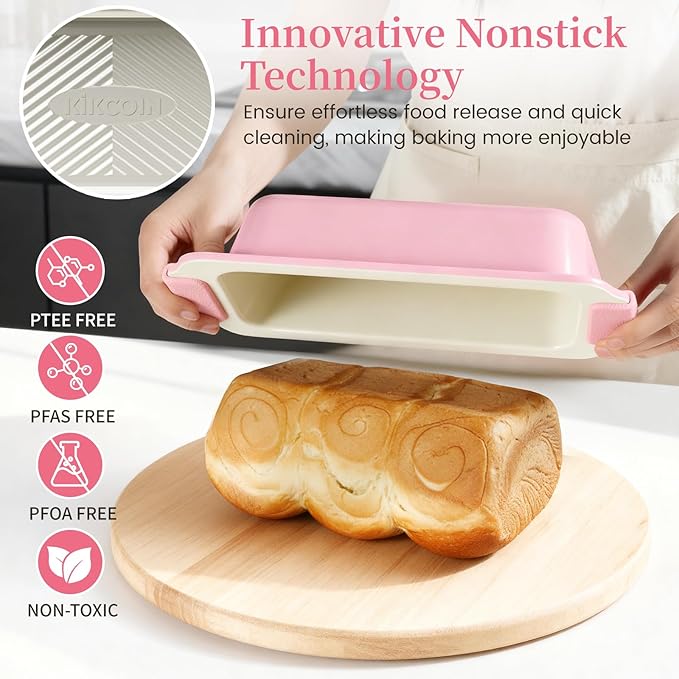 Kikcoin 25 PCS Stackable Baking Pans Set, Non-stick Bakeware Sets with Silicone Handles, 450°F Oven Safe Cookie Sheets for Baking, Easy Release Heavy-duty Baking Sheets Non Stick, Pink - Image 4