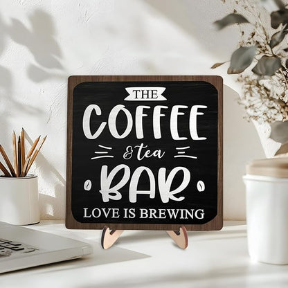 Coffee Bar Decor Sign, Rustic Wooden Plaque for Coffee Lovers, Farmhouse Shelf Accent, Gift for Espresso Fans, Kitchen or Café Desk Display, 5.9 x 5.9Inch(Black+Brown) - Image 3