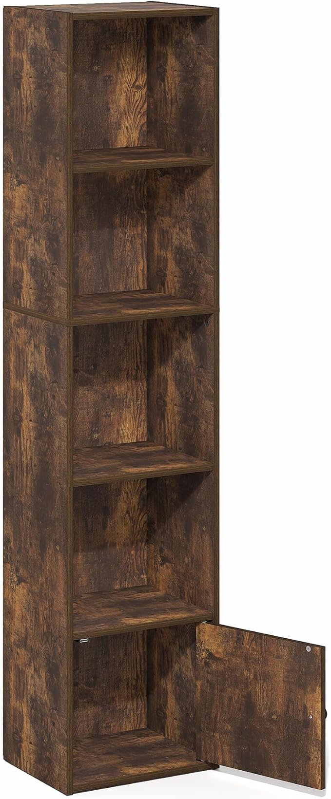 Furinno LUDER Book Shelf, 5-Tier Bookshelf with Open Shelf, Standing Bookcase with 1 Door Cabinet, 9.3 x 12 x 52, for Organization and Storage, for Living Room, Bedroom, Home Office, Amber Pine - Image 8