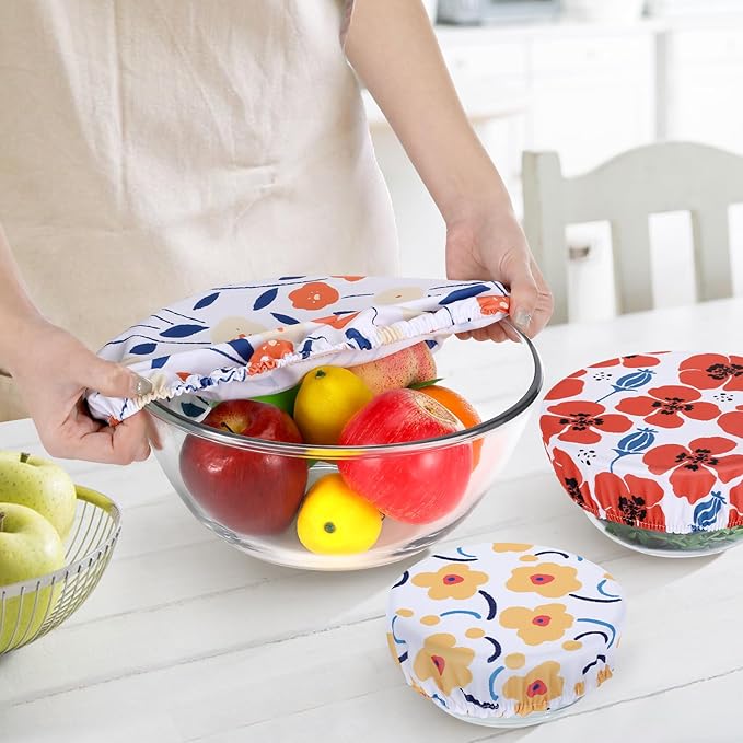5 Pieces Bowl Covers Reusable, 5 Size Stretch Cloth Covers for Bread Proofing Fabric Elastic Food Covers Washable for Food Fruits Leftover (Floral) - Image 3