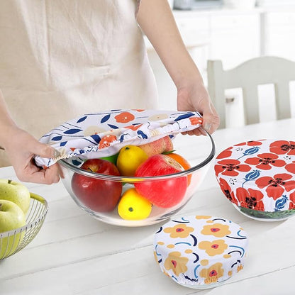 5 Pieces Bowl Covers Reusable, 5 Size Stretch Cloth Covers for Bread Proofing Fabric Elastic Food Covers Washable for Food Fruits Leftover (Floral) - Image 3