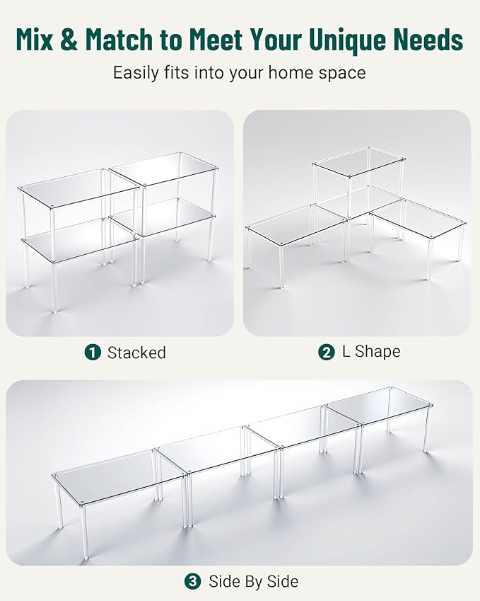 Bobomoment Acrylic Cabinet Organizer, Set of 4 Spice Rack Organizer for Cabinet, Desk Countertop Shelf Organizer, Pantry Kitchen Storage and Organization, Stackable Shelves House Essentials for Gift - Image 7