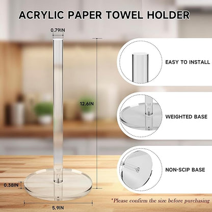 WORHE Paper Towel Holder Countertop Clear Acrylic 5.9" Diameter Thickening Sturdy Base,for Kitchen Bathroom, Paper Towel Dispenser for Tear Tissue Roll 1 Pack (YGC001) - Image 2