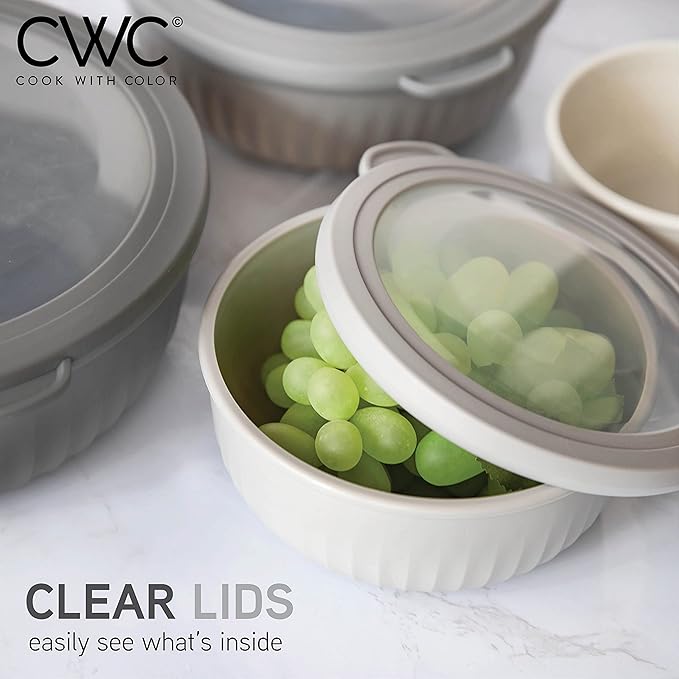 COOK WITH COLOR Prep Bowls with Lids- Wide and Deep Nesting Plastic Small Mixing Bowl Set with Lids, 8 Piece Set - Wide Bowls, Gray - Image 6