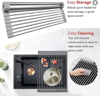MERRYBOX Roll Up Dish Drying Rack, Over The Sink Dish Rack Foldable, Heat-Resistant, Anti-Slip Silicone Coated Dish Drainer for Kitchen Counter, Large & Multipurpose Sink Drying Rack, 20.5" x 13.1" - Image 5