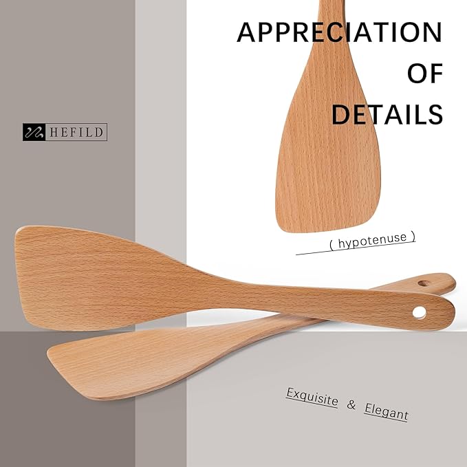 2PCS Wooden Spatulas for Cooking,12.8inch Coated Beech Wood Turners for Frying,Non-Scratch Wood Bevel Spurtle for Pan & Wok,Wooden Cooking Utensils for Non Stick Cookware,Long Handle Scraper - Image 3