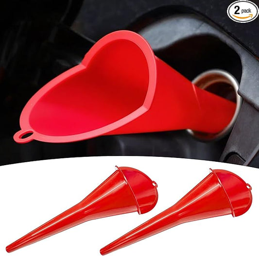 2 PCS Oil Funnel, Automotive Multi-Function Plastic Fuel Funnel with Long Neck, Universal Engine Oil Funnel for Filling Oils Gas Lubricants and Fluids, Car Accessories (2PCS-Red)
