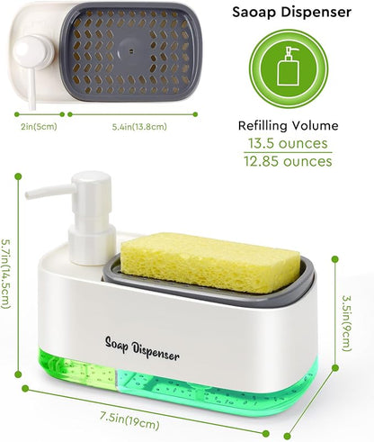 Hand and Dish Soap Dispenser Set for Kitchen, Dual Soap Dispenser with Sponge Holder, 3-in-1 Countertop Soap Pump Dispenser for Kitchen Sink, Useful Kitchen Gadgets - White - Image 6