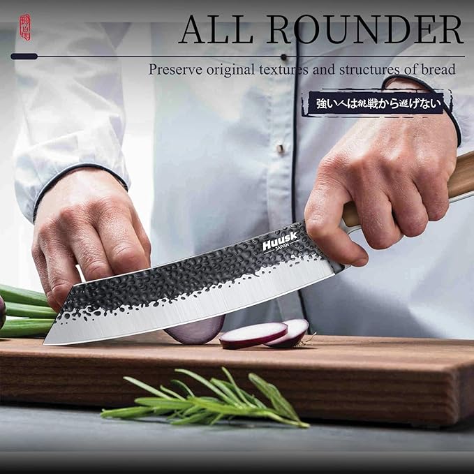 Huusk Butcher Knife 8.5 Inch Meat Cleaver Knife Japanese Vegetable Cleaver High Carbon Steel Meat Cutting Knife Hand Forged Knives for Home Kitchen BBQ with Present Box - Image 5