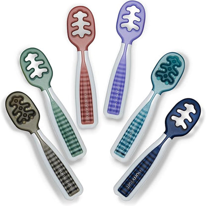 NumNum Baby Spoons Set, Baby Essentials Pre-Spoon GOOtensils for 6+ Months, First Stage Self-Feeding Spoons for Baby Led Weaning (BLW), Silicone Toddler Utensils, BPA-Free, 6 Pack Beach Party by NumNum