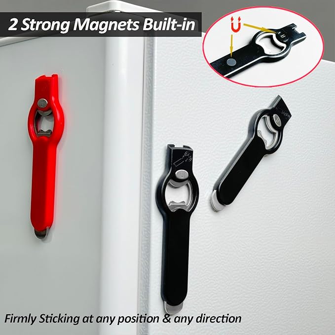 2-in-1 Magnetic Soda Can & Beer Bottle Opener-Dual Magnets for Fridge & Cap Catcher, Heavy Duty Stainless Steel, Perfect for Big Hands,Long nails, RV, Bartender, Gift for Father, Red, Openpro 1 Pack