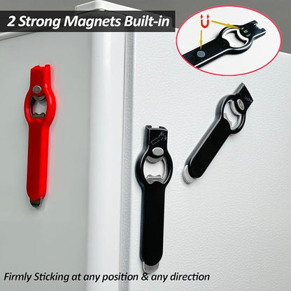 2-in-1 Magnetic Soda Can & Beer Bottle Opener-Dual Magnets for Fridge & Cap Catcher, Heavy Duty Stainless Steel, Perfect for Big Hands,Long nails, RV, Bartender, Gift for Father, Red, Openpro 1 Pack