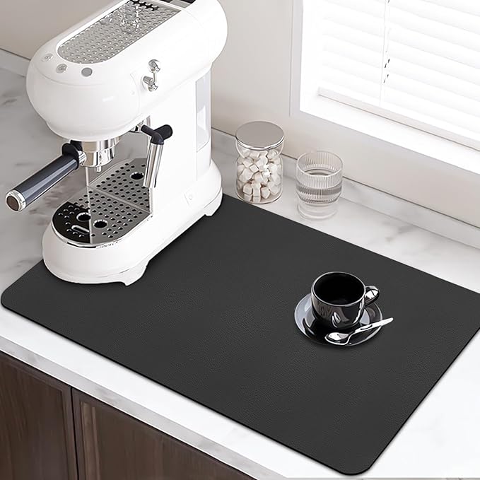 LOPNUR Kitchen Dish Drying Mat, 24"x16" Large Dish Drying Mats for Kitchen Counter, Diatomite Coffee Mat, Super Absorbent Dish Drying Pad, Heat Resistant Mat with Anti-slip Rubber Backed, Black - Image 2
