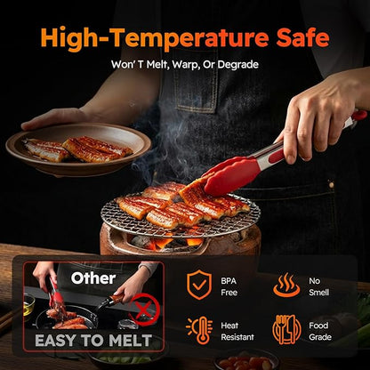 HST 3 Pack Kitchen Tongs, Non Stick Stainless Steel 9 Inch Tongs With Silicone Tip for Cooking BBQ Baking(Red) - Image 3