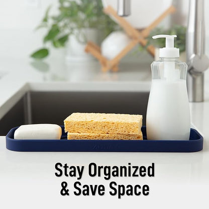 Zulay Kitchen Large Silicone Sponge Holder (12x4) – Flexible Sink Organizer Tray for Kitchen & Bathroom – Multipurpose Soap Dish for Sponges, Makeup, Trinkets & More (Dark Blue) - Image 6