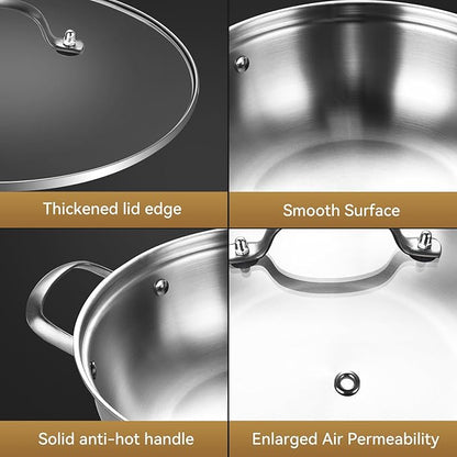 LOLYKITCH 5 QT Tri-Ply Stainless Steel Sauté Pan,12 Inch Deep Frying Pan with Lid,Large Skillet,Jumbo Cooker,Induction Cooking Pan,Dishwasher and Oven Safe. - Image 6