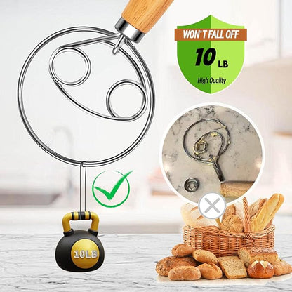 Danish Dough Whisk Stainless Steel Wooden Handle for Sourdough Bread Pizza and Pastry Making - Image 4